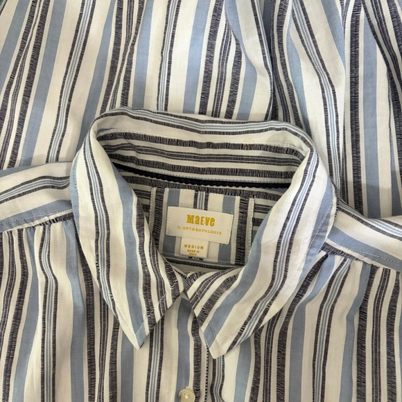 Anthropologie MAEVE Mona Tie Waist Shirt Dress Blue White Stripe Maxi Medium - Picture 13 of 16